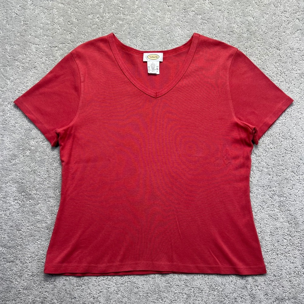 VINTAGE Talbots T-Shirt Womens L Pink Cotton Ribbed V-Neck Short Sleeve Baby‎ T